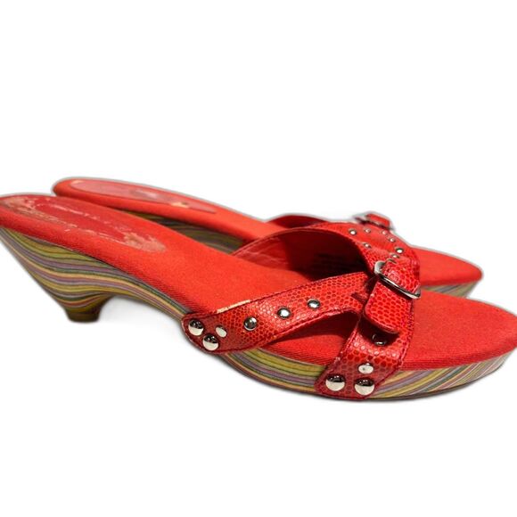 Chinese Laundry VTG Y2K Kitten Heel Peep Toe Orange Studs Structural Buckle sz 7 - Picture 1 of 5